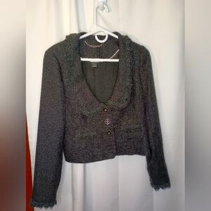 White House Black Market Coquette Blazer 8 Tweed Polka Dot Ruffle Peplum Y2K